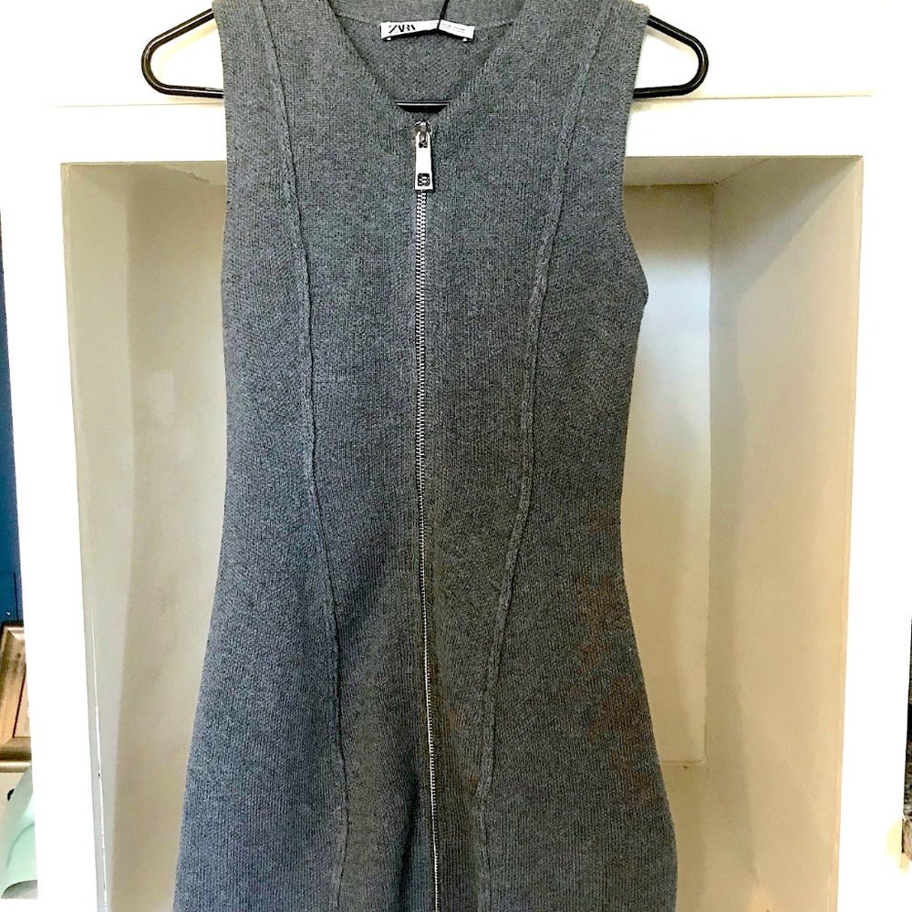 NWT New ZARA Zip Up Fitted Dress, Sleeveless Wool Blend, Modern Gray Med Small - Picture 9 of 12